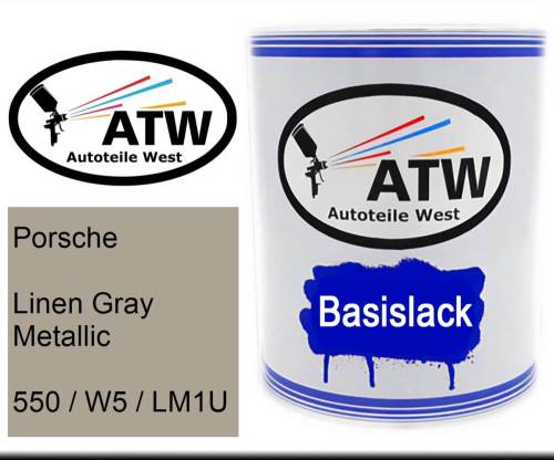 Porsche, Linen Gray Metallic, 550 / W5 / LM1U: 1L Lackdose, von ATW Autoteile West.